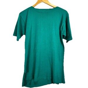 SILK Blend Knit Top Green Short Sleeve Lightweight Casual Women S